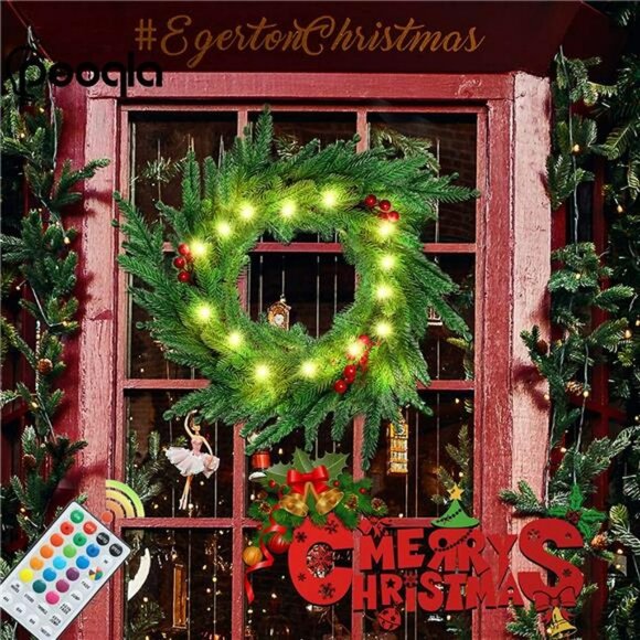 18 Colors Christmas Wreath, 13.4In Color Changing Winter Front Door Wreath - Picture 6 of 6